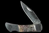 Pocketknife With Fossil Dinosaur Bone (Gembone) Inlays #125248-2